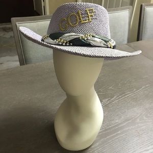 Lavender Golf Hat with Fabric Hatband, Bows and Gold Golf Lettering